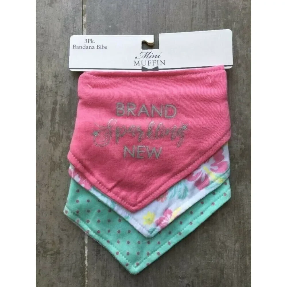 CUTIE PIE BABY 3 pack Bandana Bibs MINI MUFFIN Baby Girl NEW Cute Burp